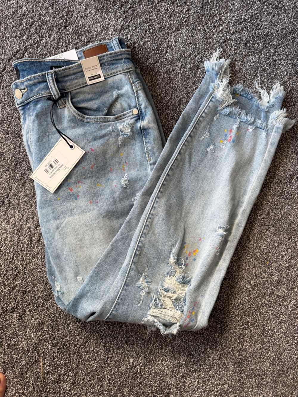 Judy blue Light Wash Distressed Jeans with Paint Splatter - Blue